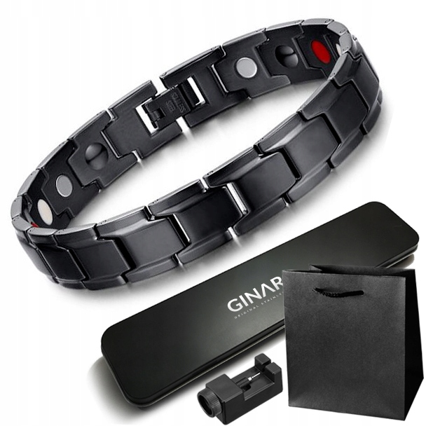 

Zdrowotna Czarna Bransoleta Stal 316L Z Dodatkami