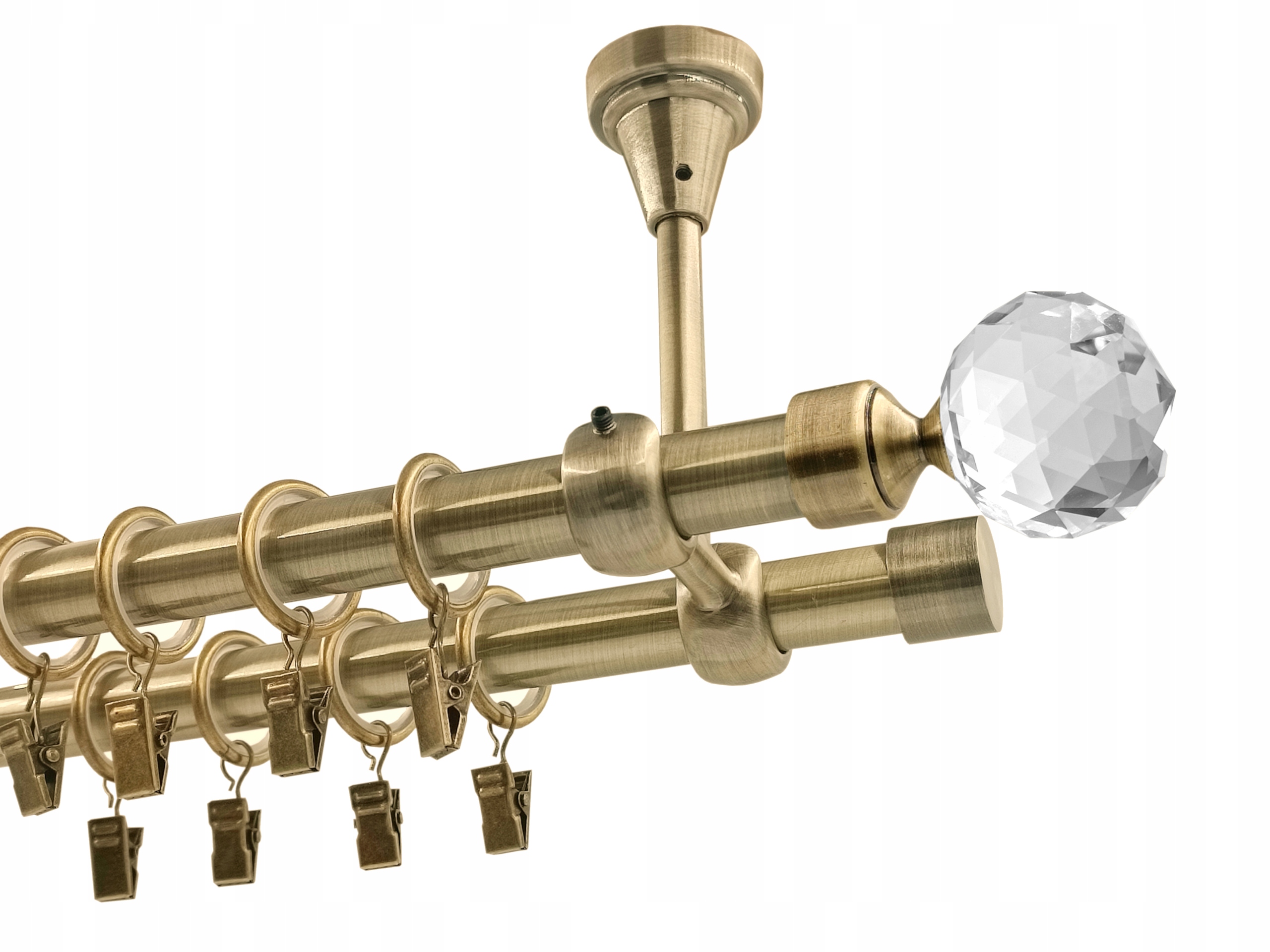 Garnýž dvojitá kovový stropní mix hrotů zlato antik 19+19 mm 160 cm