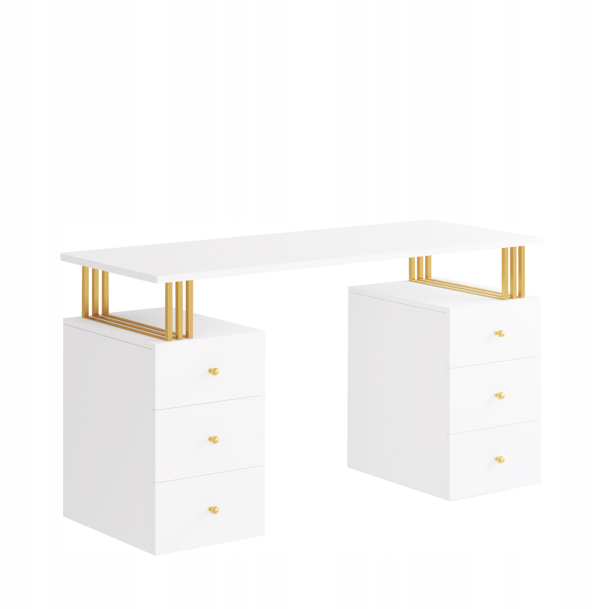 BIURKO KOSMETYCZNE DO MANICURE WOLNOSTOJĄCE KLARA 6S BIAŁY MAT ZŁOTY