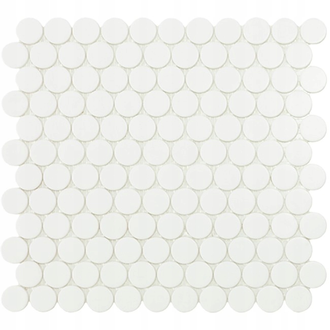 mozaika szklana kółka - penny biały mat