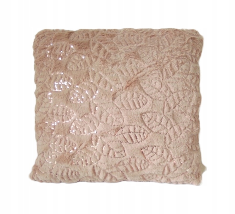 BEŻOWA PODUSZKA 40x40 FUTERKO Włochacz LIŚCIE