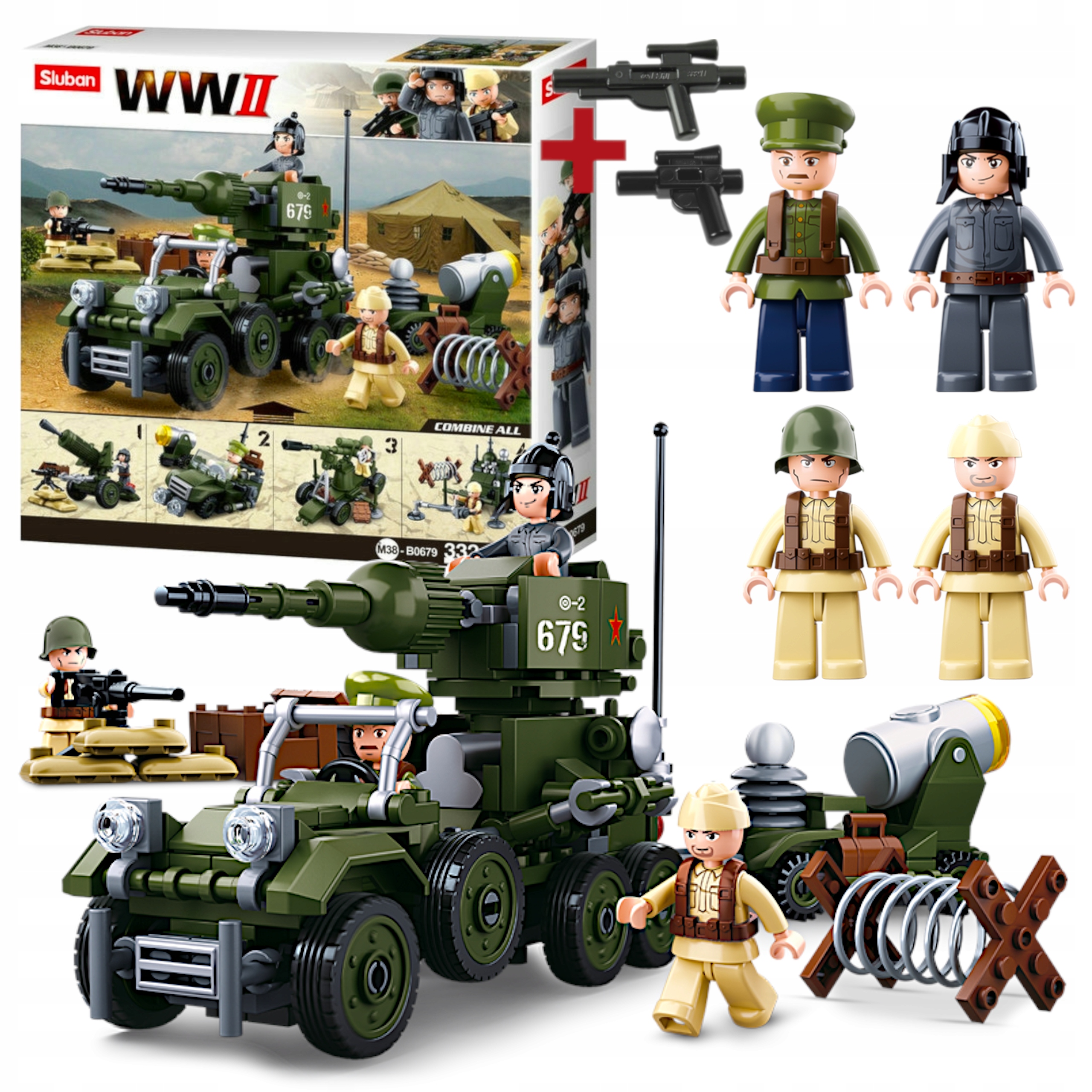 Stavebnice Tank Samohybné Dělo Jeep 1op.x4 sada.+ Figurky Armáda Lego Zbraň