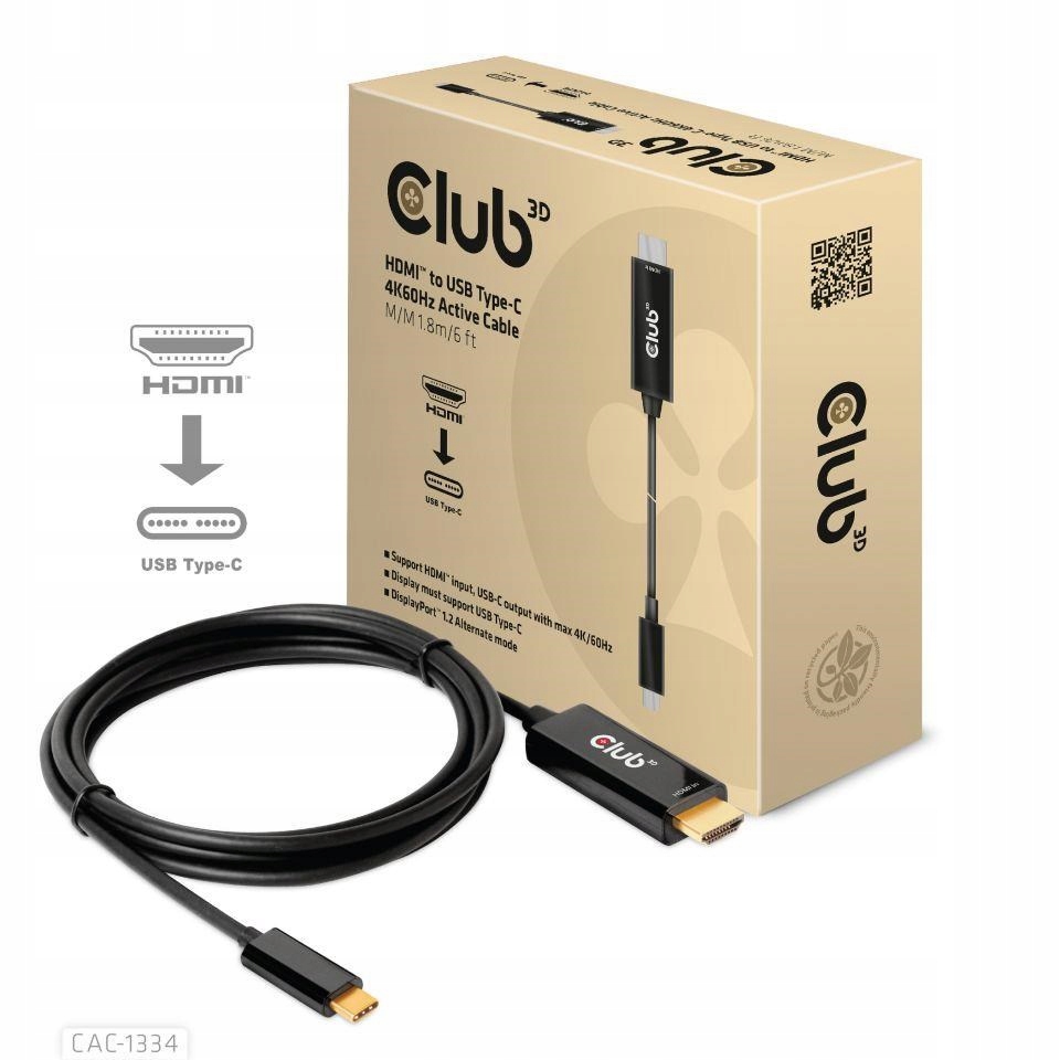 Club3D aktívny kábel Hdmi na Usb-c, 4K60Hz, 1.8m, M/ M CAC-1334