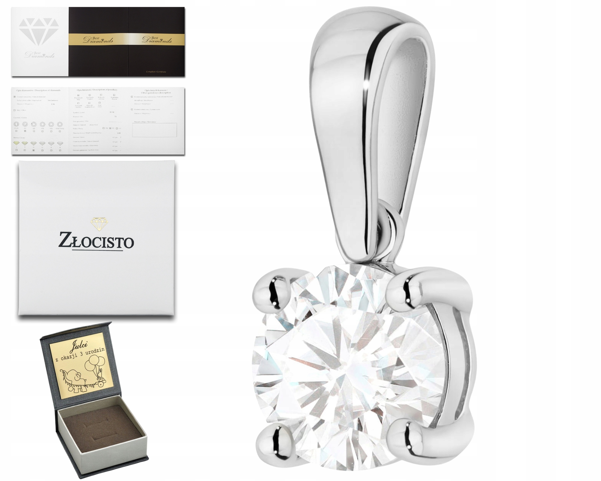 Přívěsek Z Bílého Zlata S Diamantem 585, Elegantní Dárek Luxusní Dárek