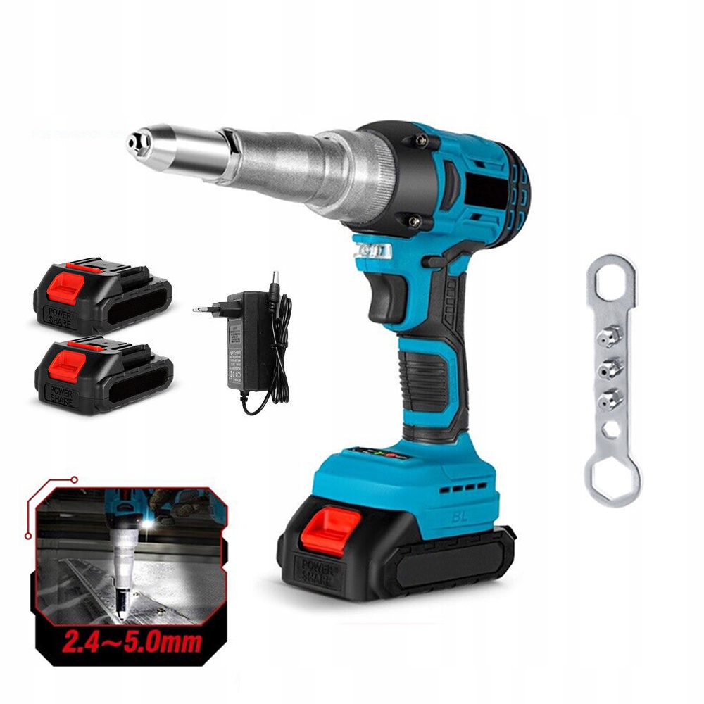 Elektrický Bezkartáčový Nýtovač 18V Pro Nýty 2.4-5.0MM+2 Aku 1500mah