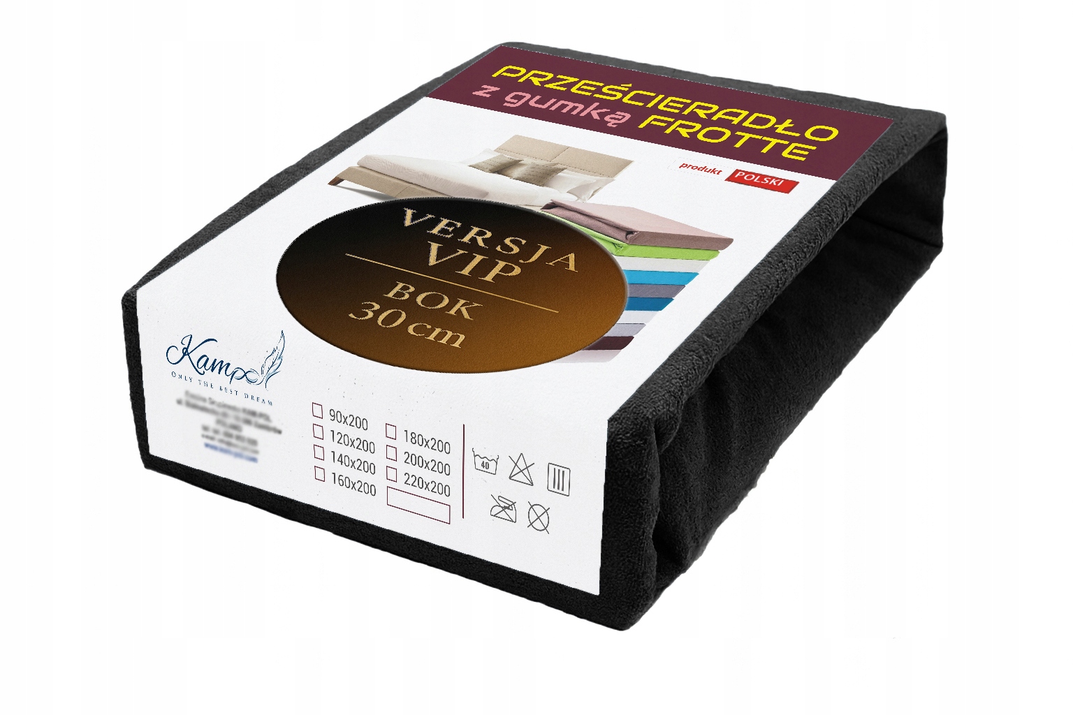 Prześcieradło Frotte Z Gumką Vip 80X210 Bok 30CM Polskie Czarne Bawełna
