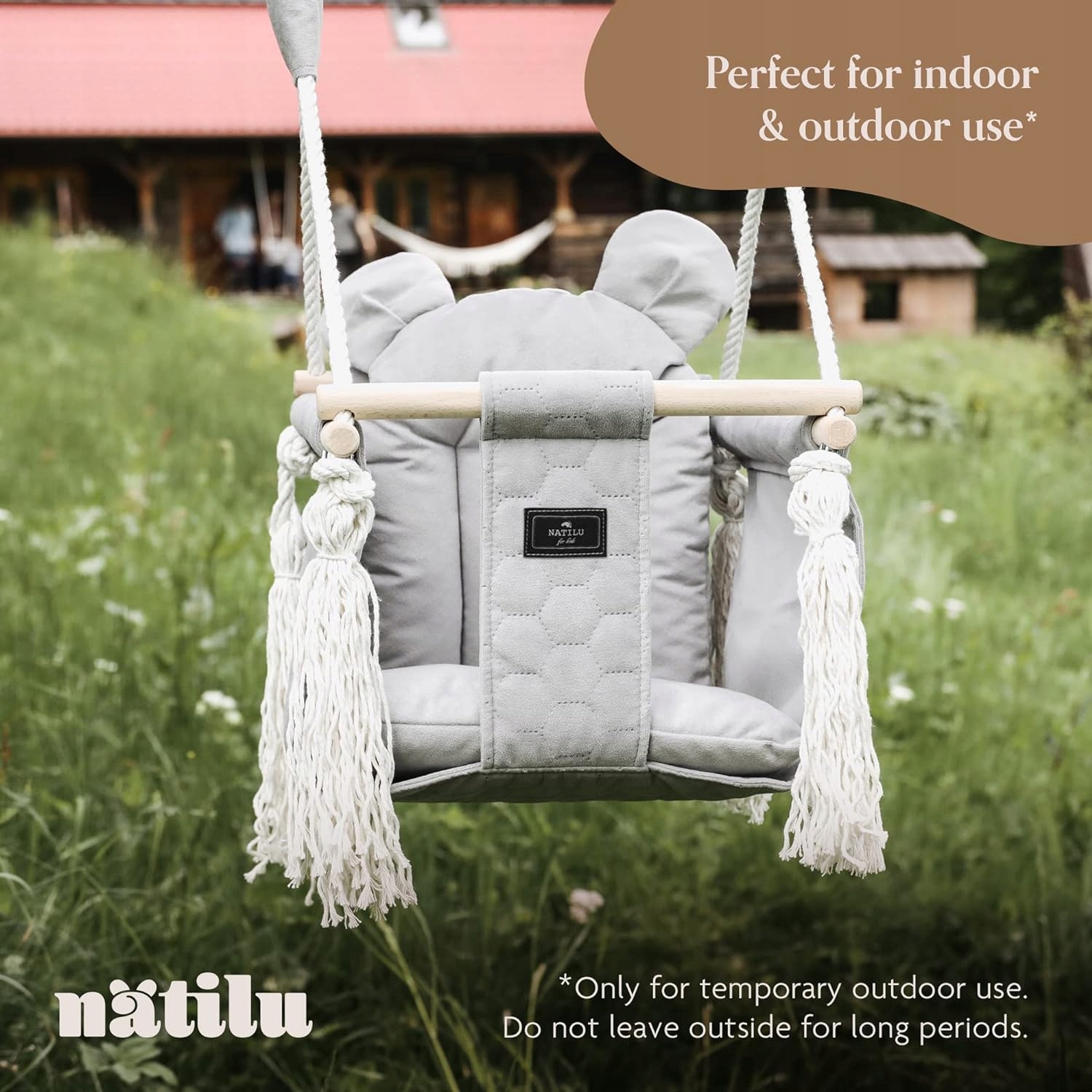 HUŚTAWKA DLA DZIECI Z PASEM BEZPIECZEŃSTWA I HAKAMI HUŚTWAKA NA DRZWI OGRÓD Materiał drewno