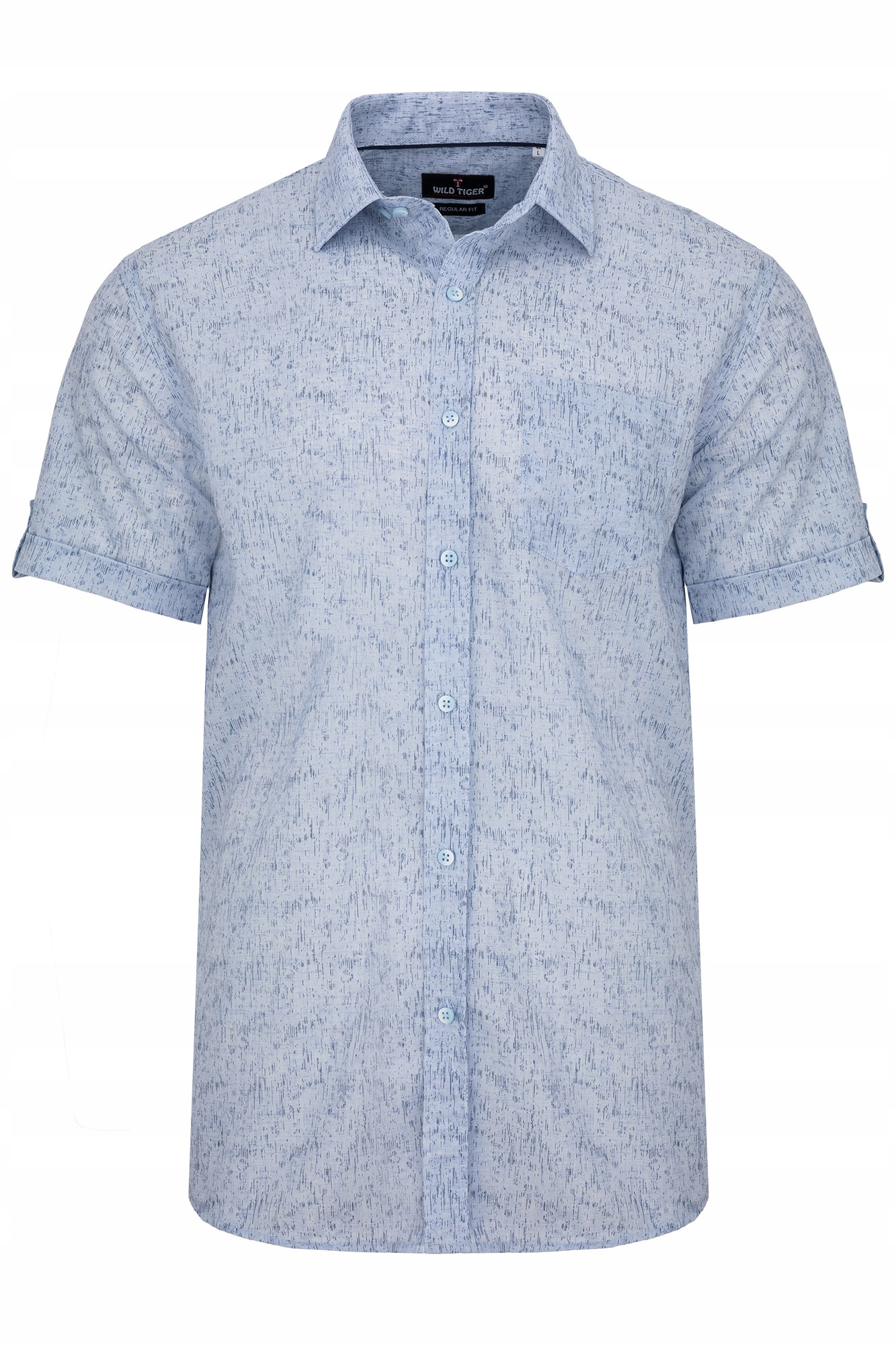 Pánská Košile Modrý Vzor Krátký Rukáv Elegantní Tenký Límeček S/38