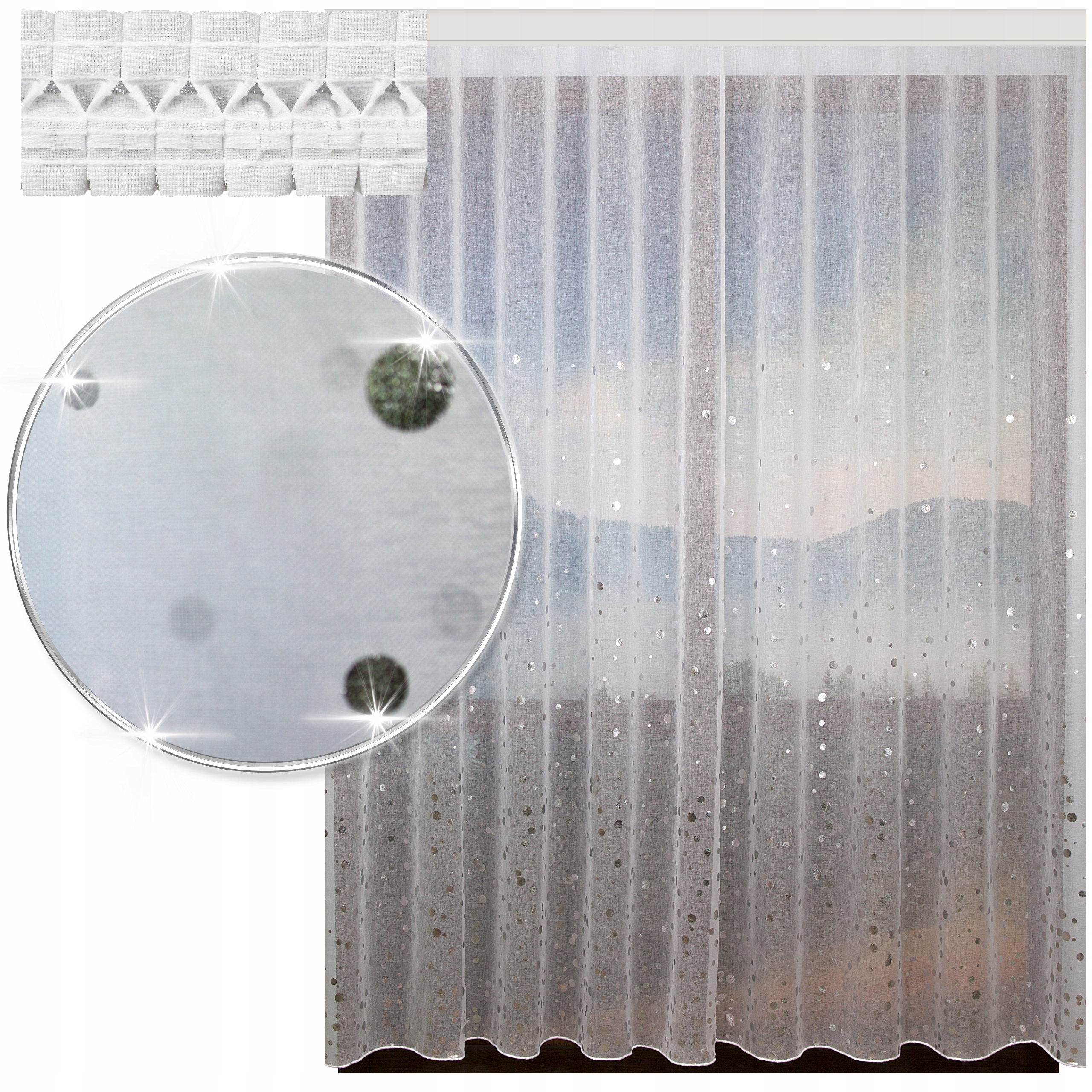 Hotová Záclona Etamina Olověná Bílá S Potiskem Na Pásku Obývacího Pokoje 500x250