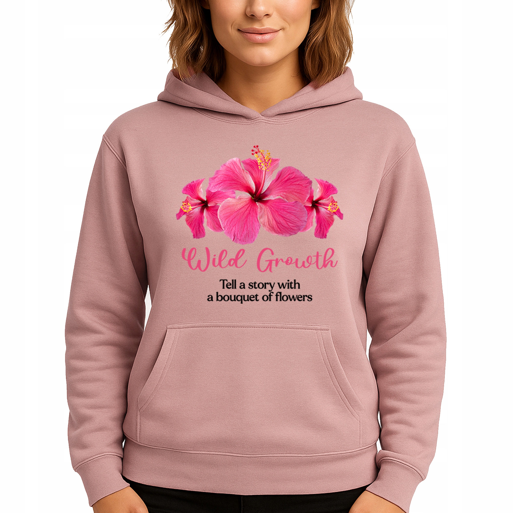 Mikina S Kapucí Hoodie Dusty Pink Bavlněná Módní Wild Growth S