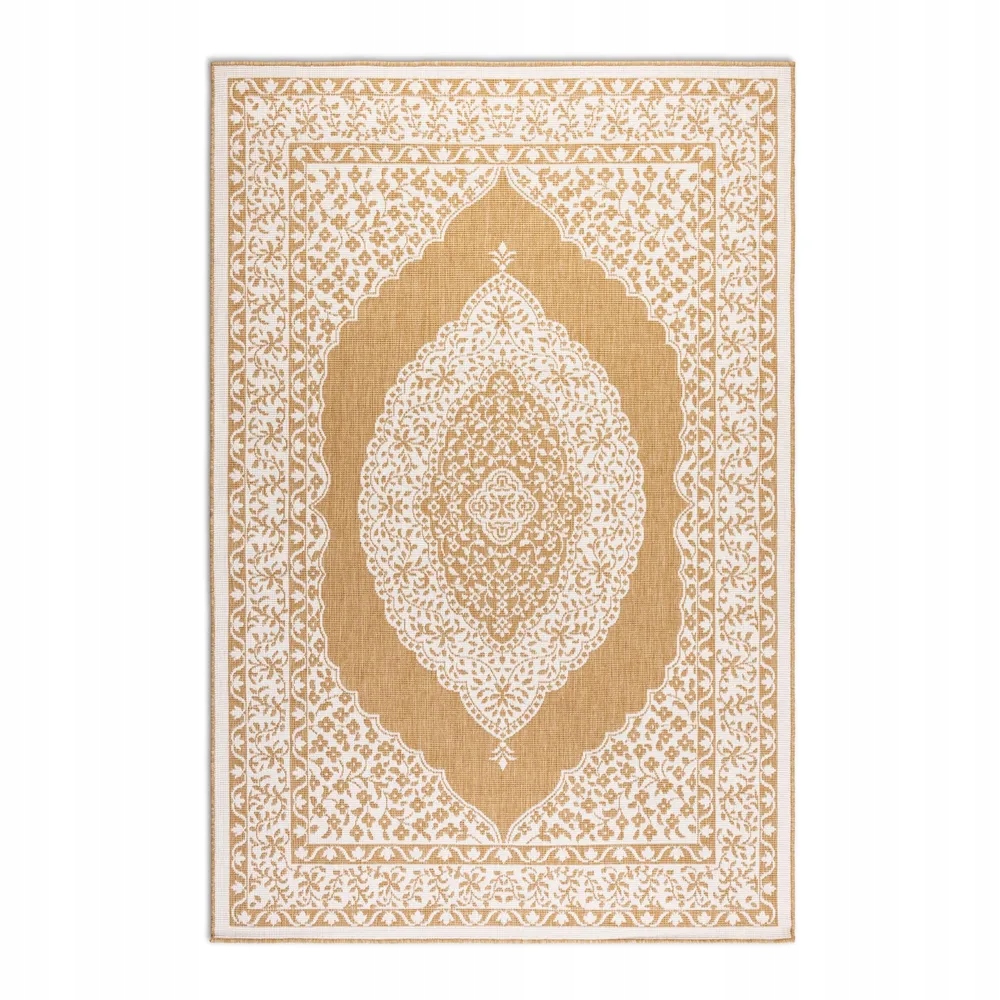 Koberec na terasu 120x170, žlto krémový, obojstranný, plocho tkaný, šnúrkový