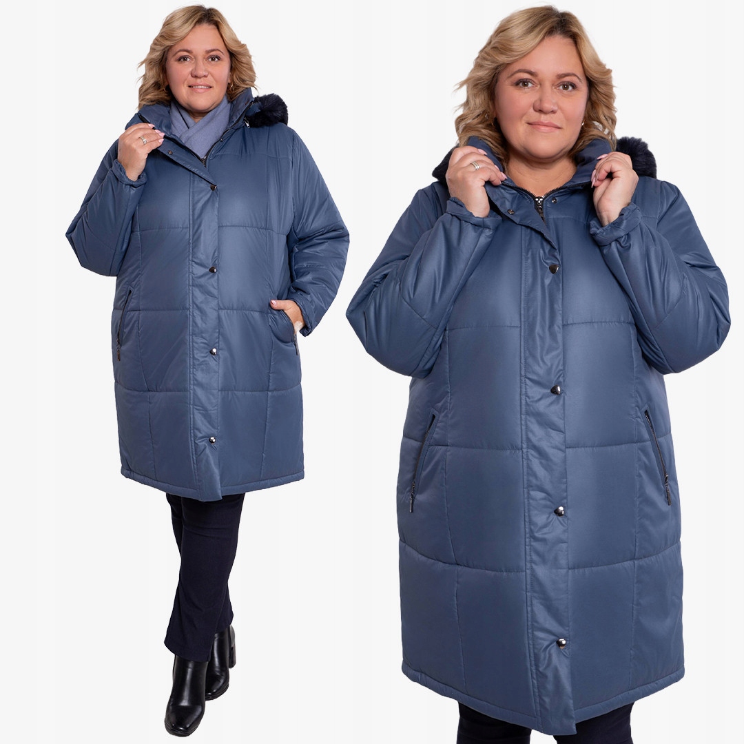 Modrá zimní bunda s ozdobou, velikost 58