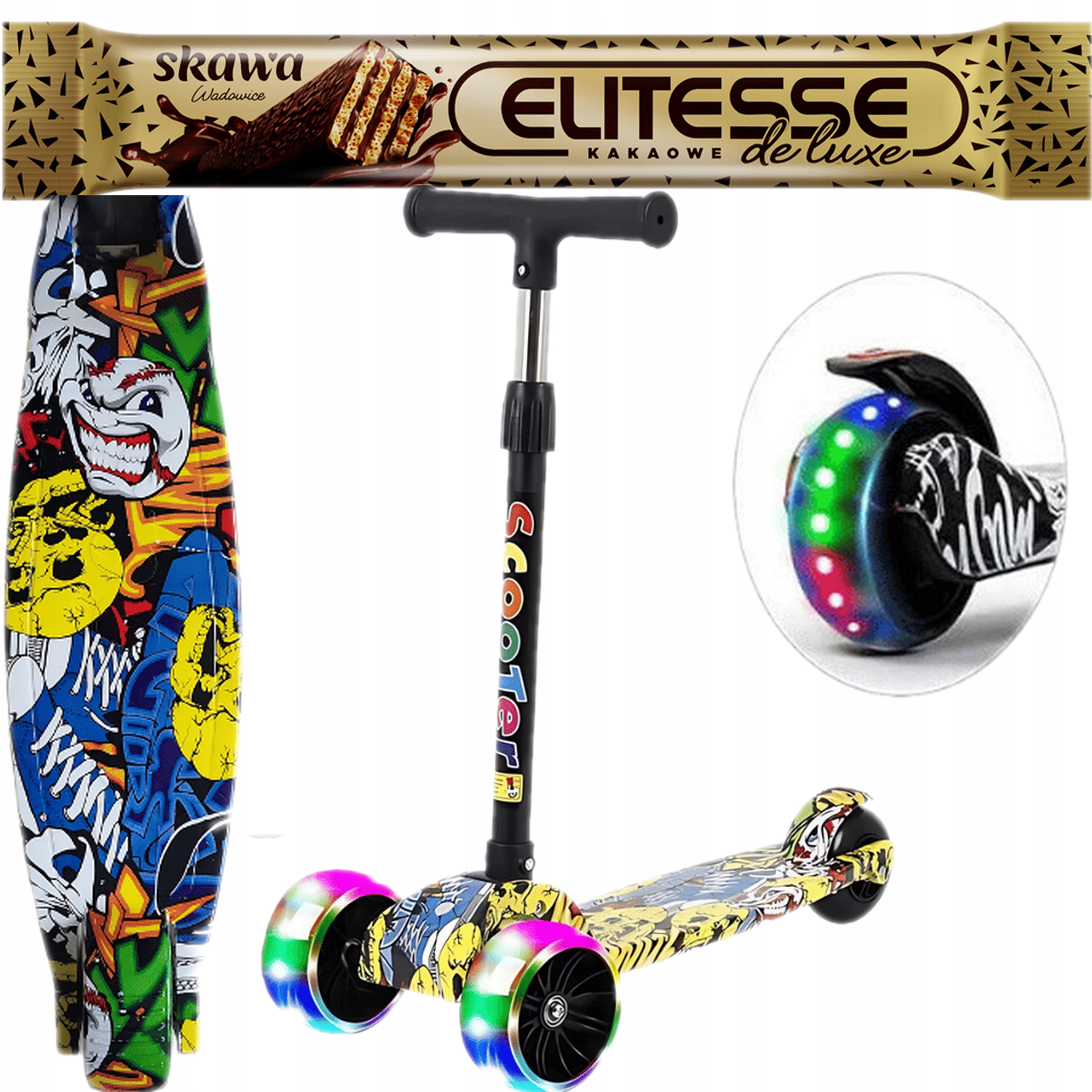 Hulajnoga Trójkołowa Balansowa 50kg Kółka Led Design Dla Chłopca Regulowana