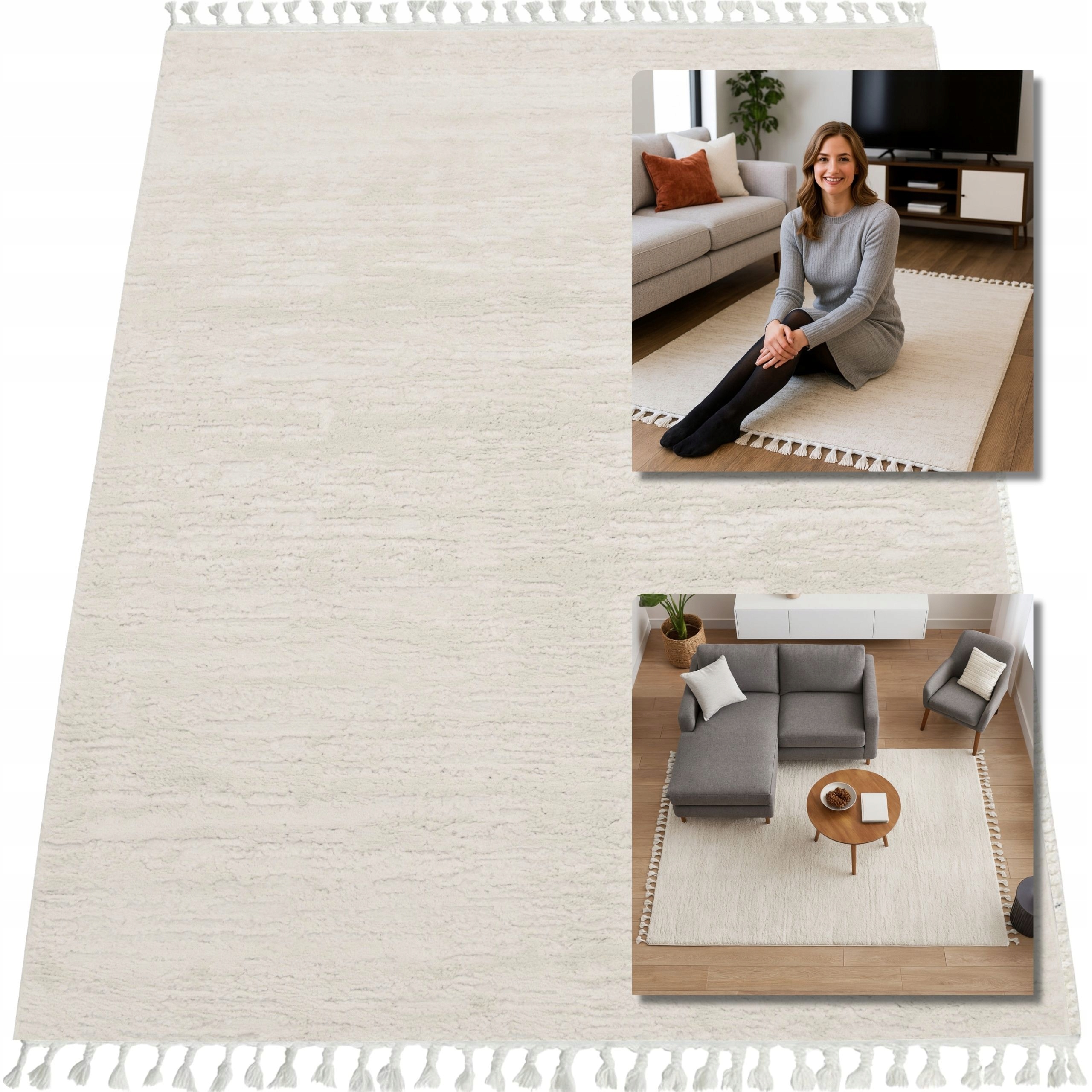 Krémový Turecký Koberec Shaggy Siena Koberce Do Obývacího Pokoje Boho Loft 160x230