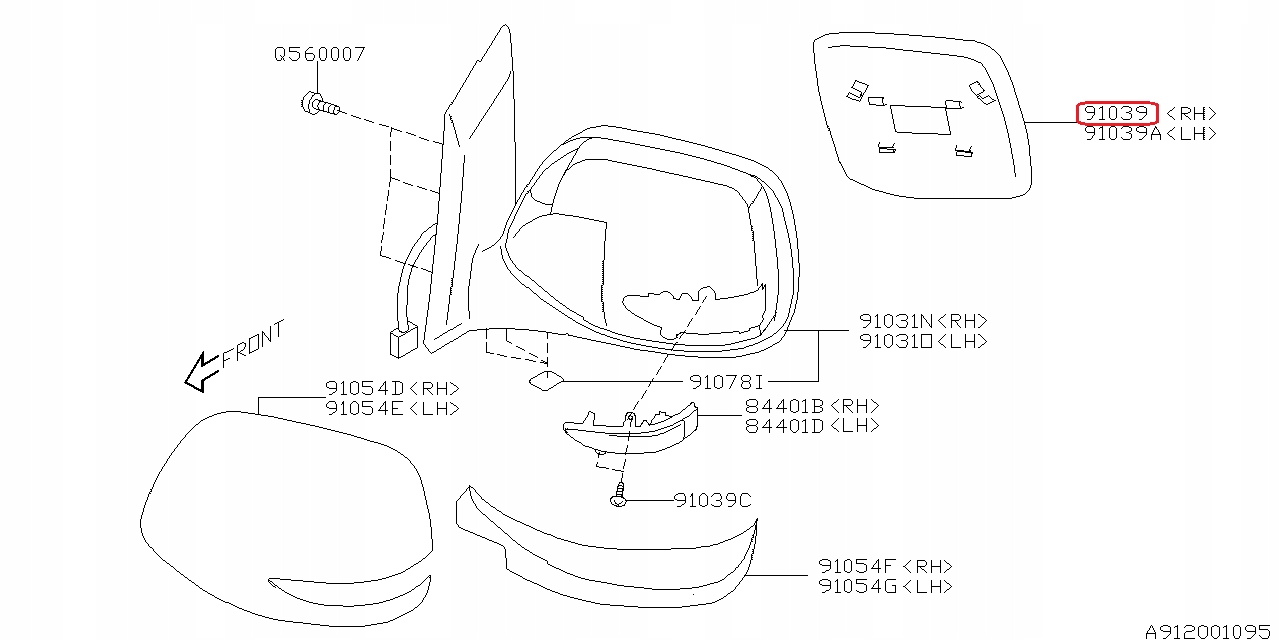 91039XA07A - ВСТАВКА ЗЕРКАЛА ПРАВОЕ SUBARU TRIBECA ОРИГИНАЛ