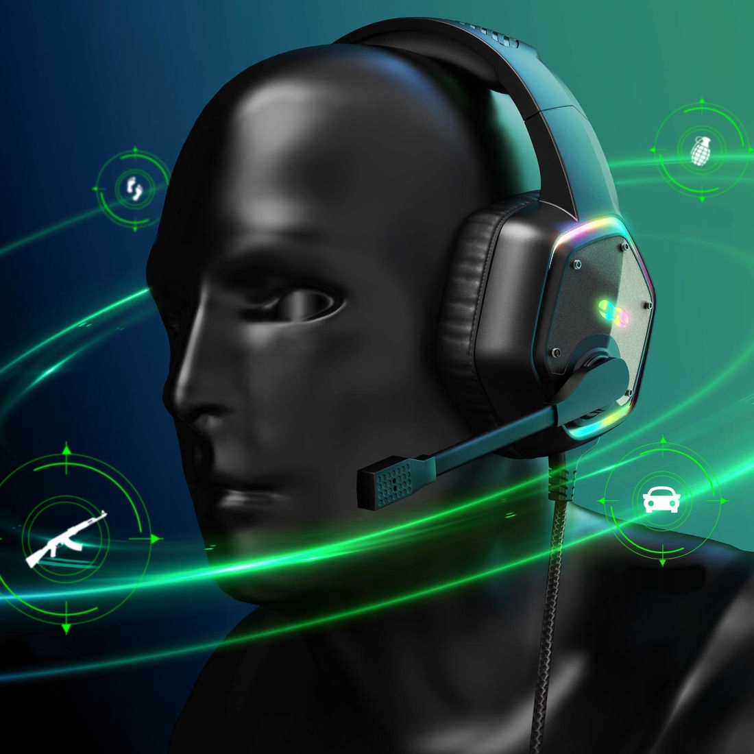 SŁUCHAWKI Z MIKROFONEM GAMINGOWE USB PODŚWIETLENIE RGB LED MOZOS G1000 Rodzaj słuchawek nauszne