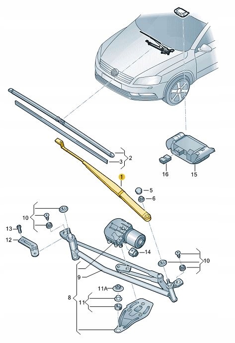 3AB955410 - AERO WIPER ARM VW Passat B7 right