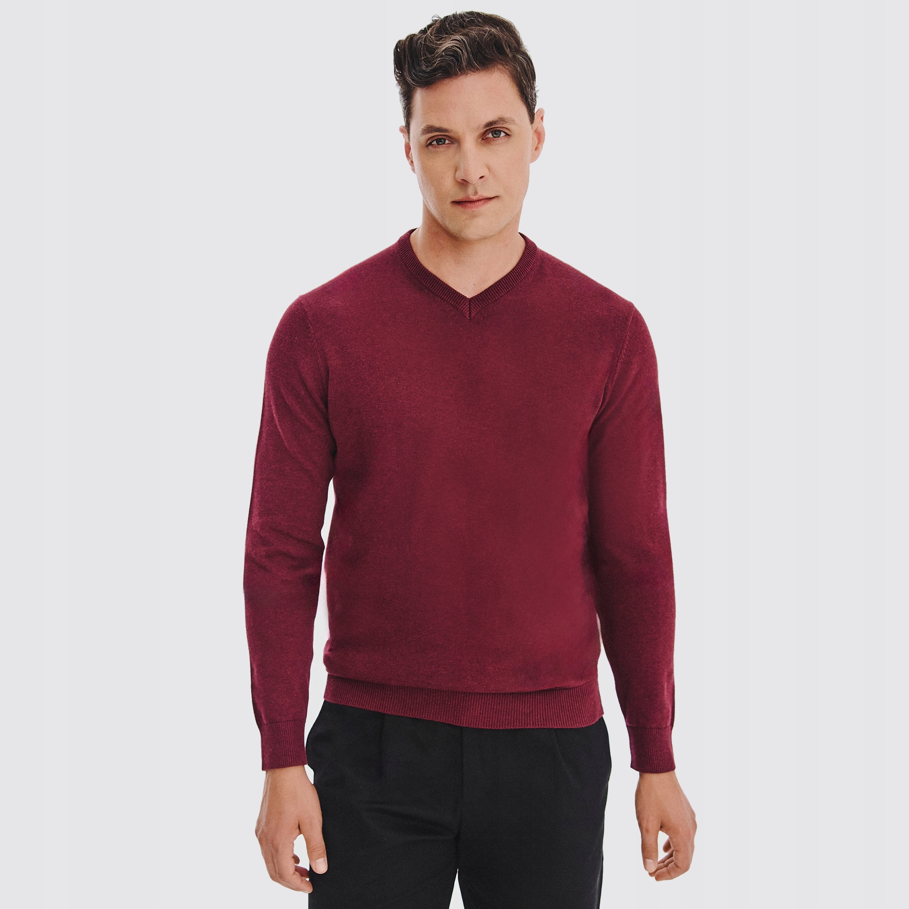 Bordový svetr s výstřihem do V 100% bavlna Pako Lorente vel 3XL