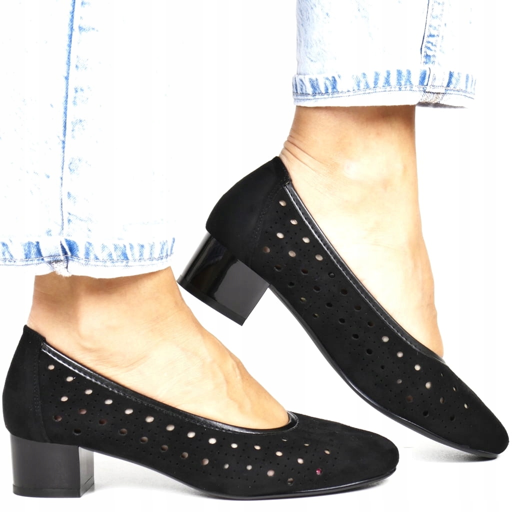 Černé Semišové Polobotky Na Podpatku, Lehké Ažurové, Pohodlné Boty Pro Ženy