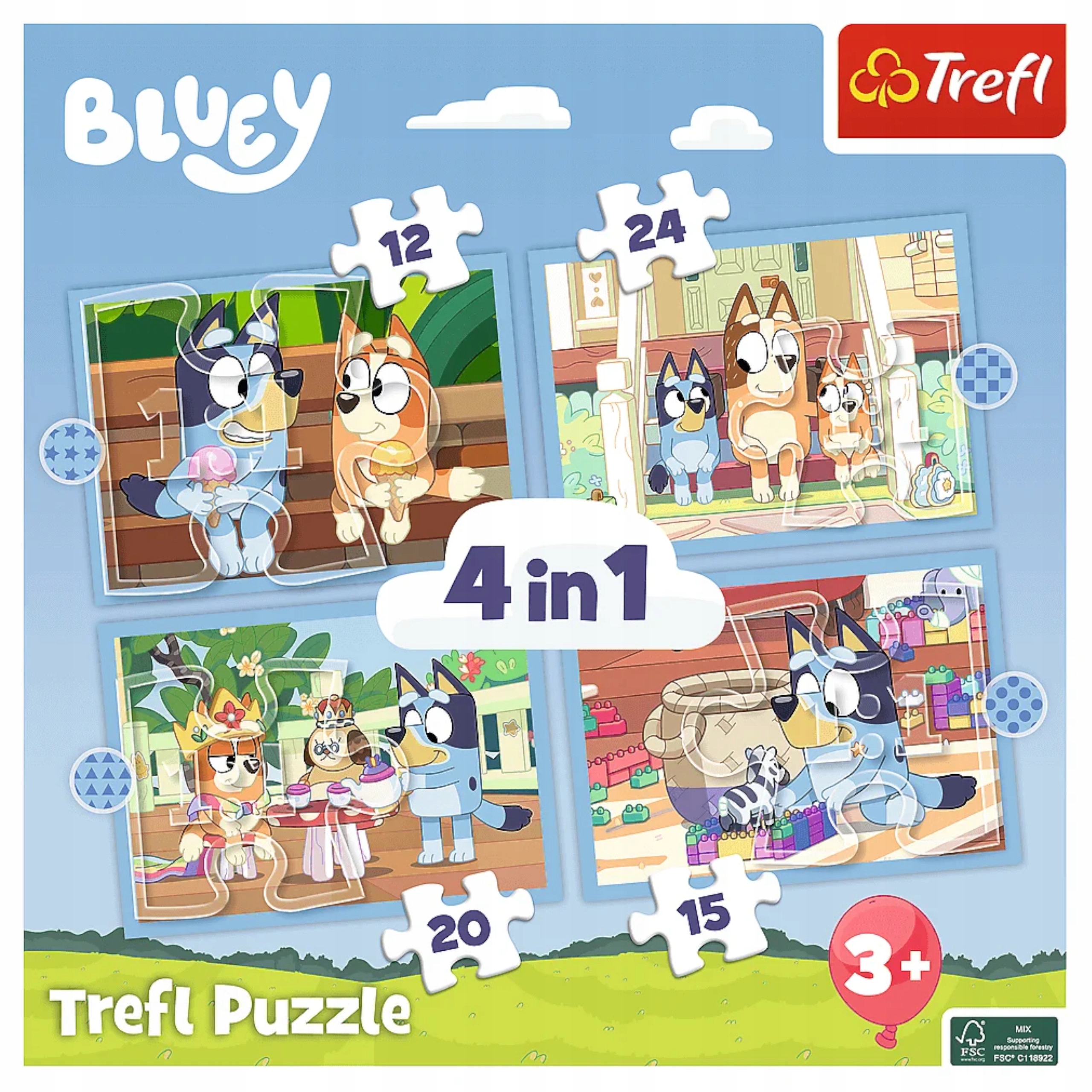 Puzzle 4w1 Bluey i jego świat 3+ Trefl 34637 Liczba elementów 71