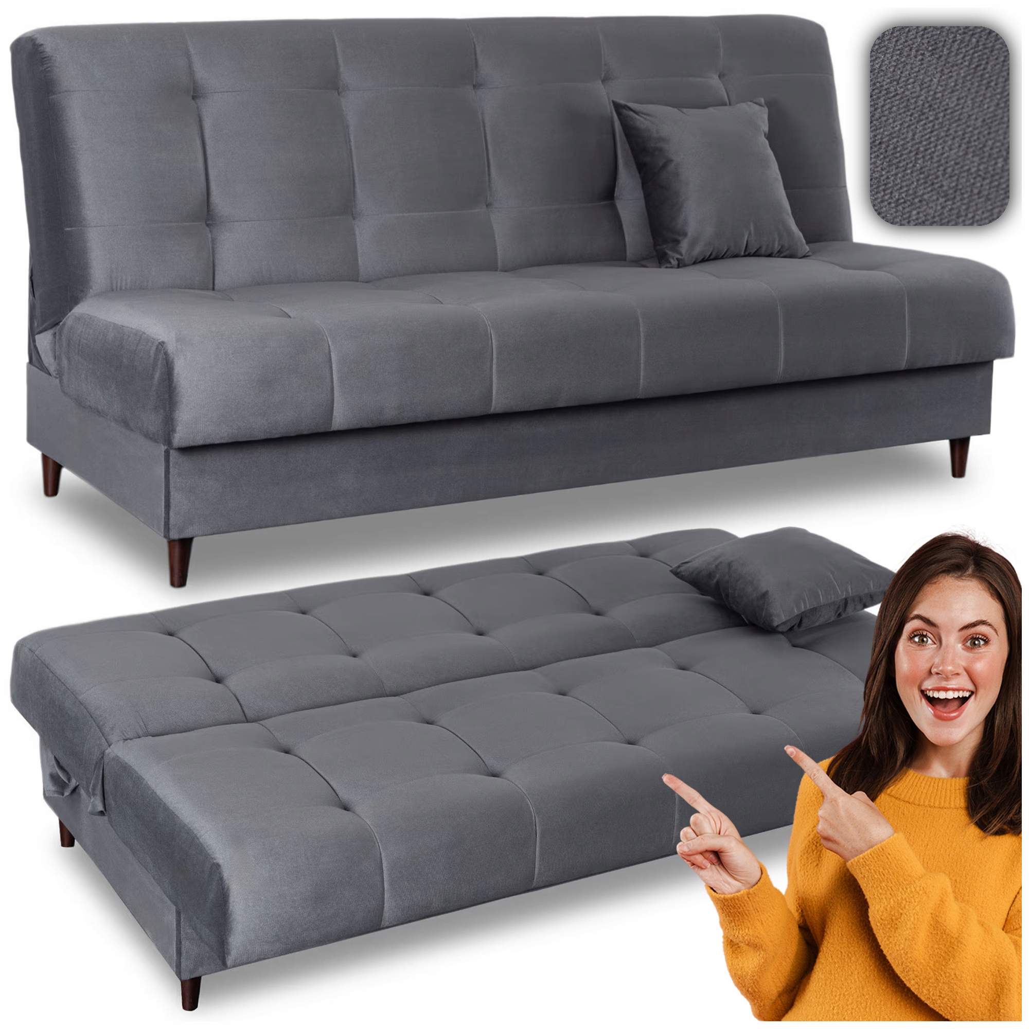 Wersalka Rozkładana Sofa Kanapa Z Funkcją Spania Dwuosobowa Szara Lima