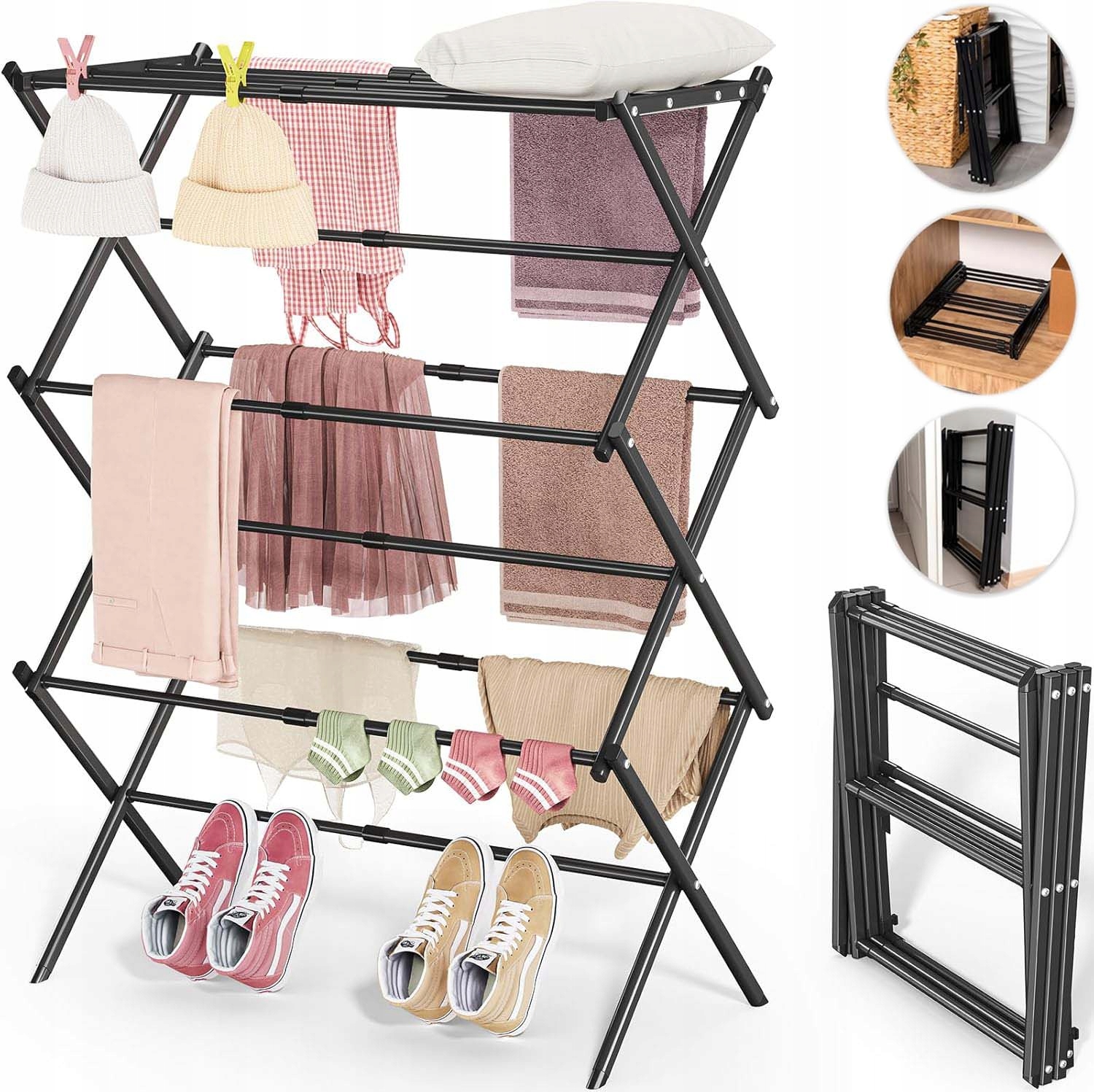 Sušák Na Prádlo A Prádlo Stojící Vertikální Skládací Velká Černá