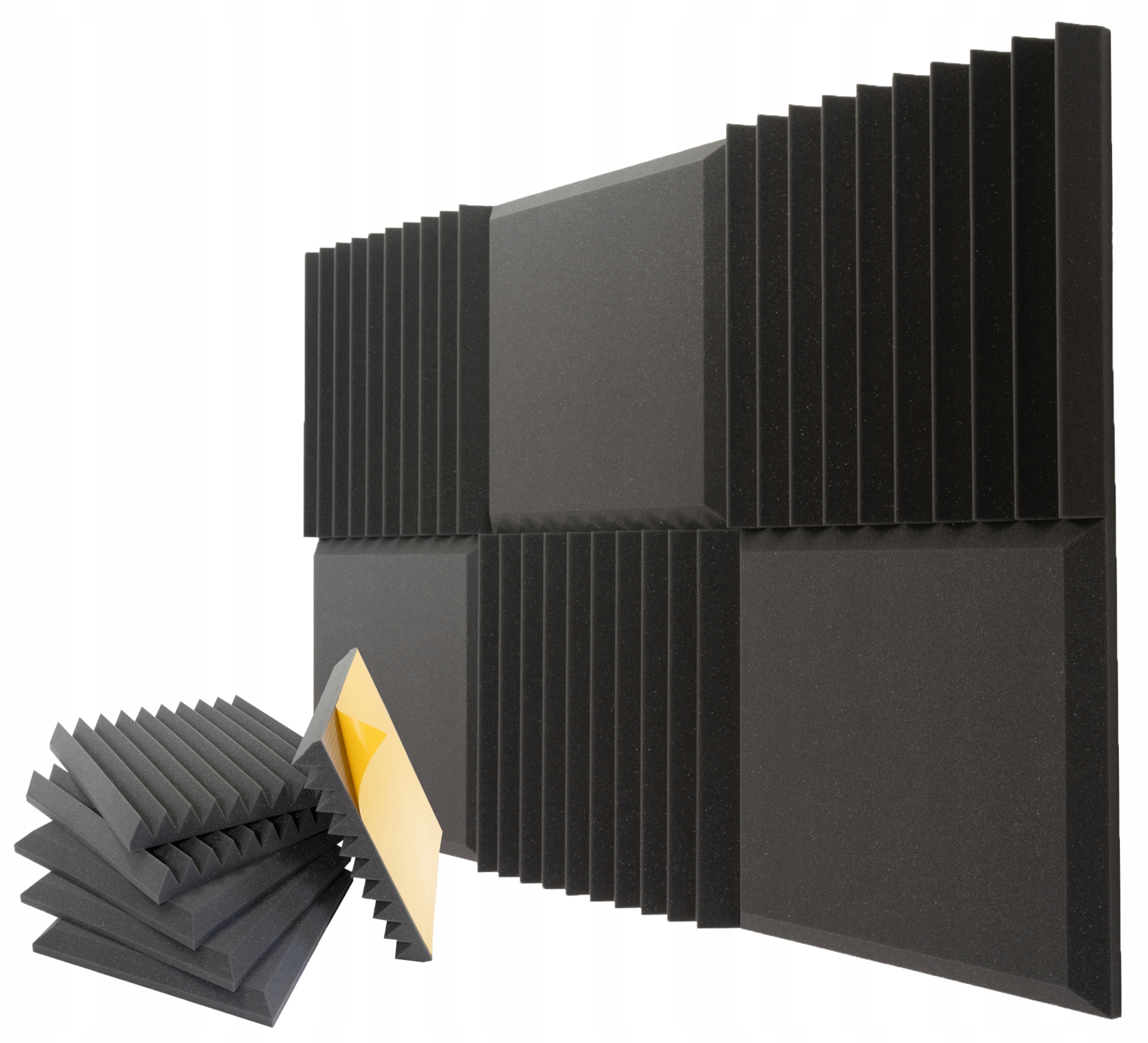 Sada akustických panelů o tloušťce 7 cm, Samolepící klíny a ploché 6 Ks.