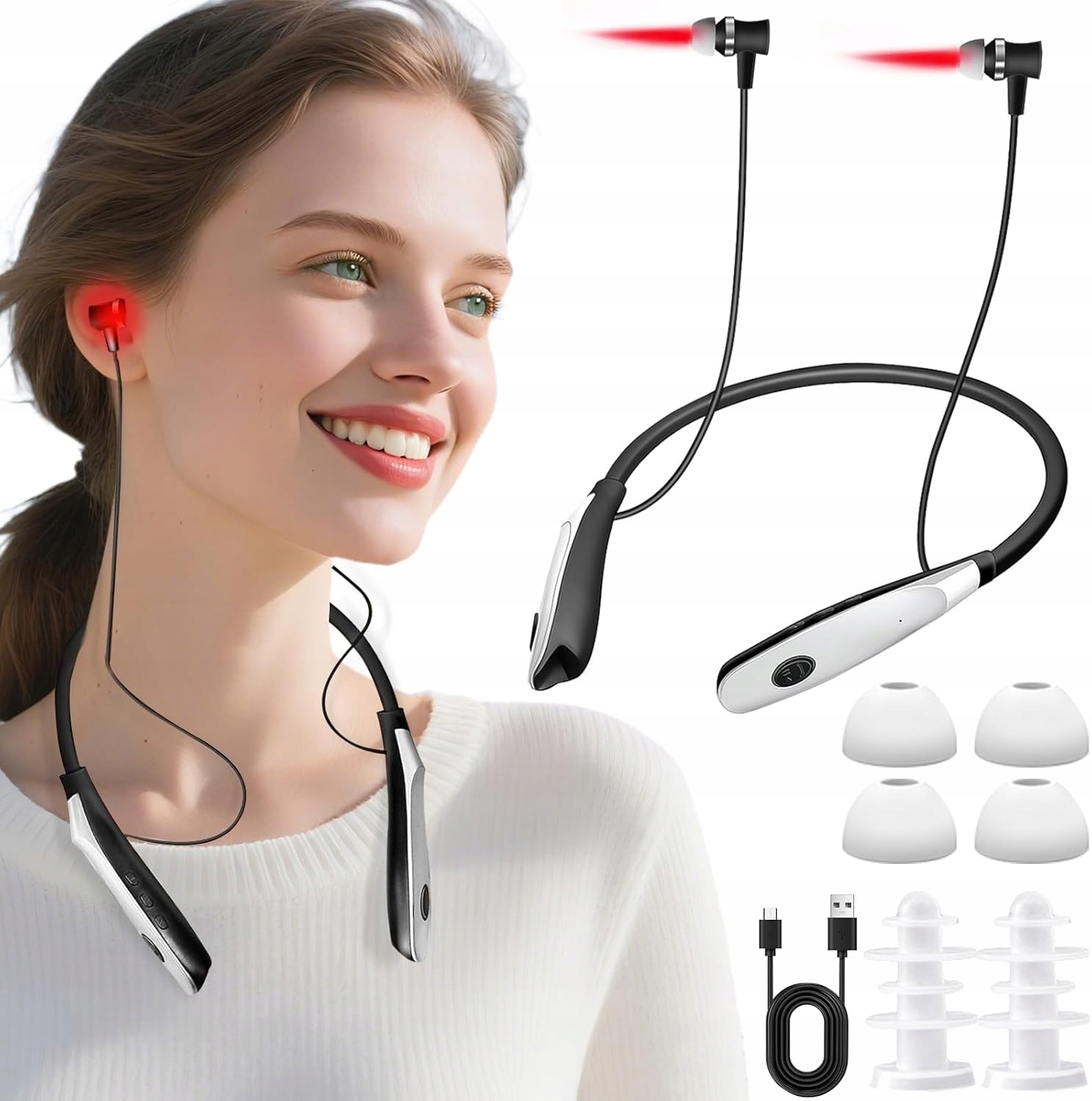 Zátky do uší s terapií červeným světlem pro tinnitus Zlepšuje sluch