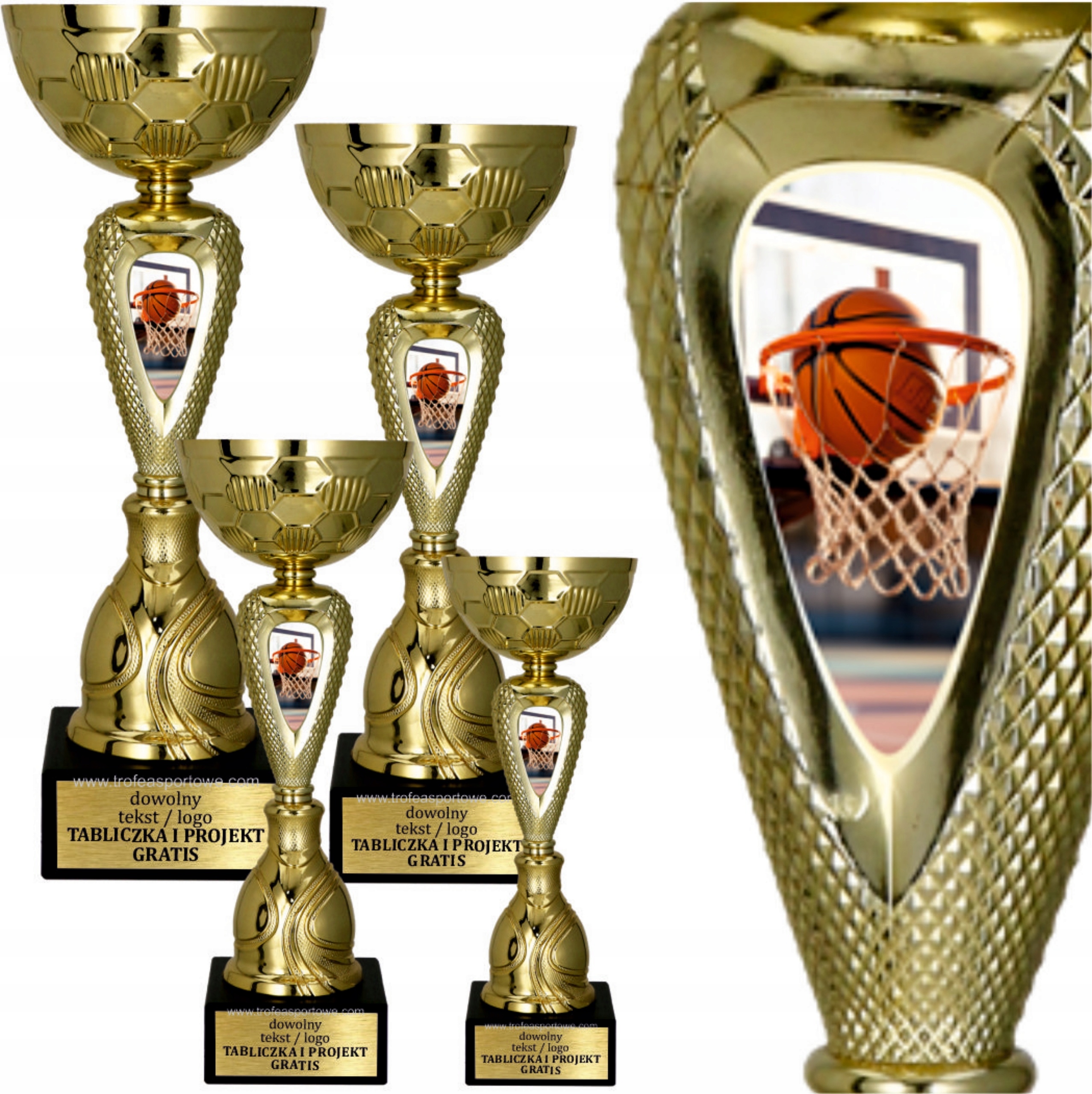 Sada zlatých pohárů Basketbal 4 ks 34/31/29/25 cm Gravírky Bonus