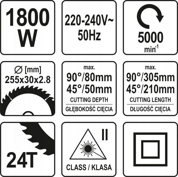 Pokosová Pila 230 V, 1800 W, 255 MM, S Laserem