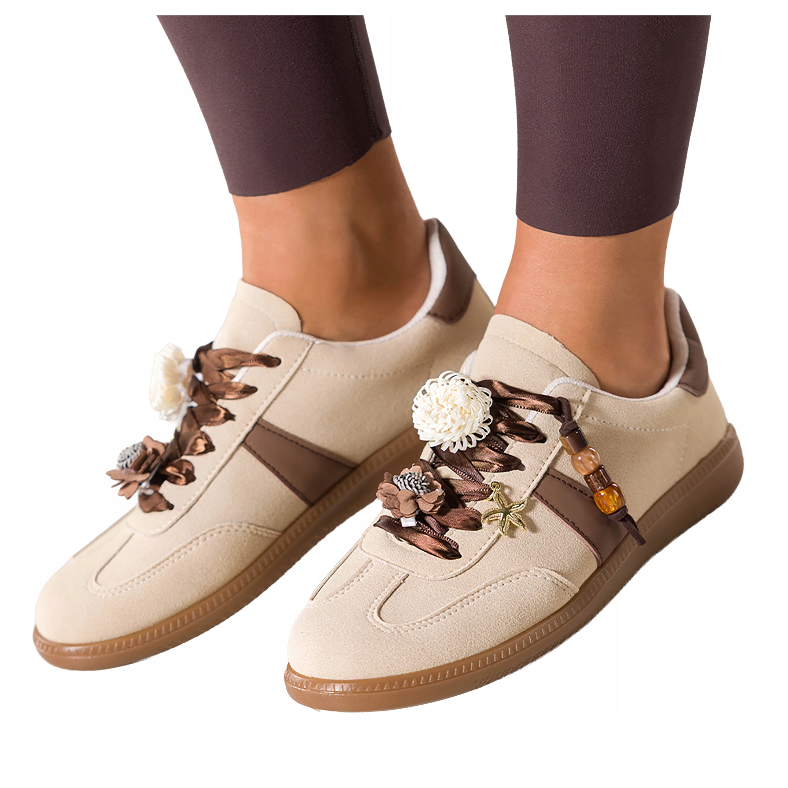 Béžové dámské Tenisky se šněrovacími korálky, pohodlné, sportovní, velikost 41