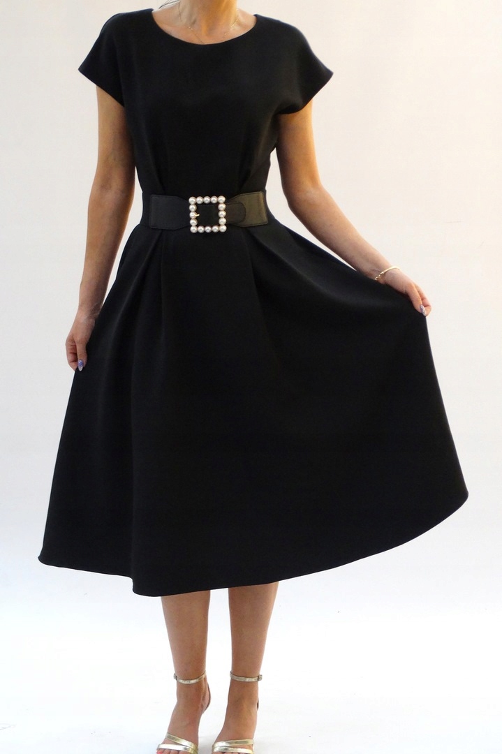 WIZYTOWA SUKIENKA MIDI GLAMOUR- CZARNA R.44 (34-54 Okazja koktajlowa