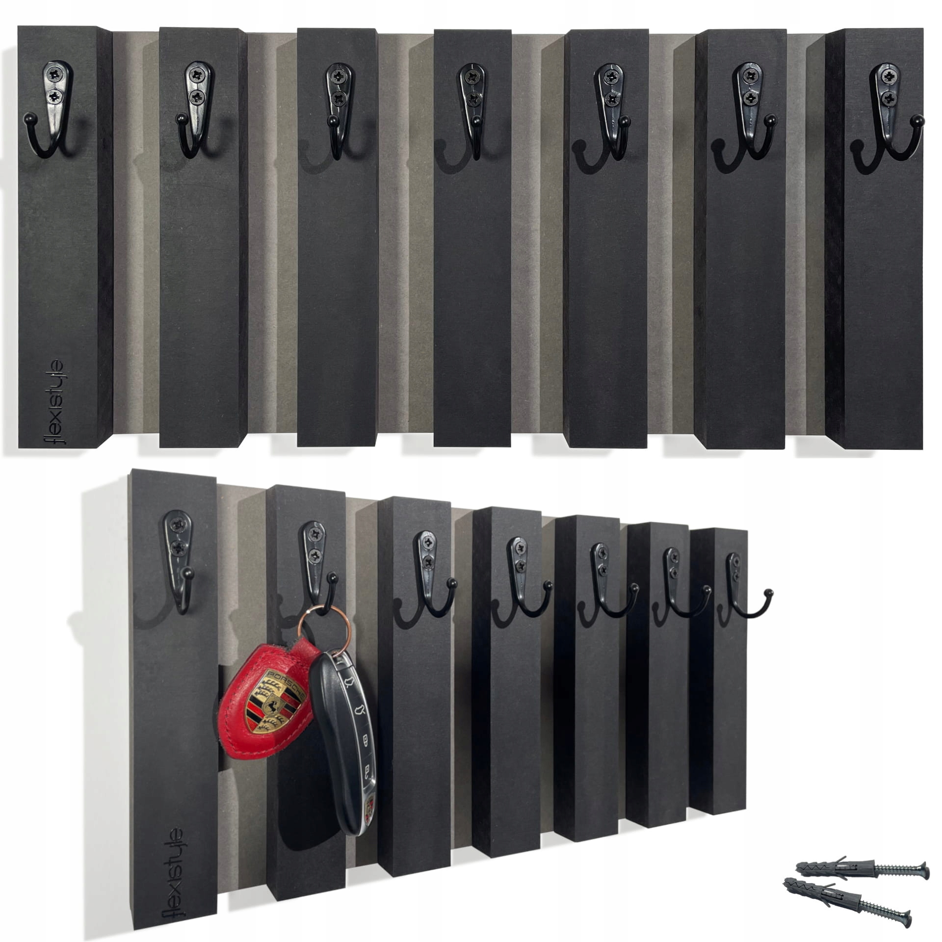 Dřevěný věšák na klíče, organizér Lamele, 40 cm, černý