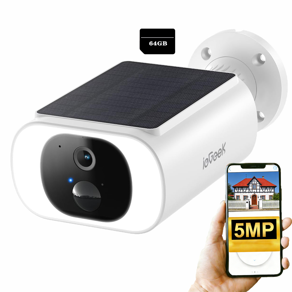 Venkovní Wifi solární kamera 5MP Alarm s barevným nočním viděním 64G Karta