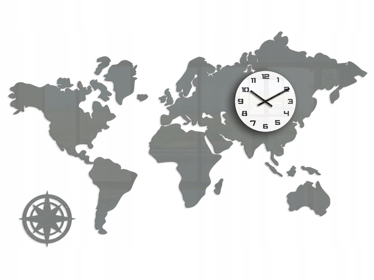 Nástenné hodiny v modernom štýle Akrylová mapa sveta Grey 120x70