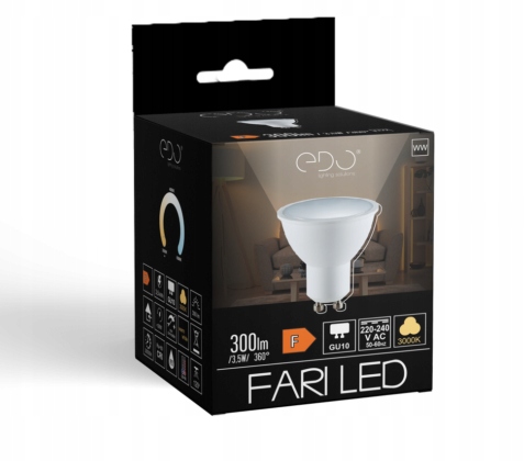 

Żarówka Led GU10 3,5W 3000K ciepła 120' 300lm Edo