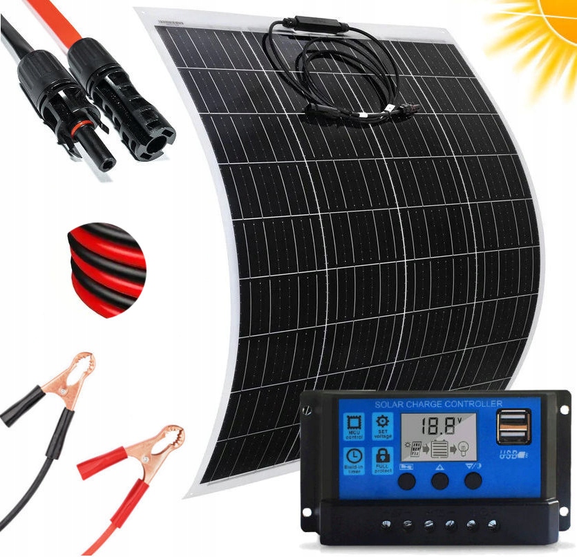 Panel Solarny Regulator 12V Bateria Słoneczny Elastyczny 50W
