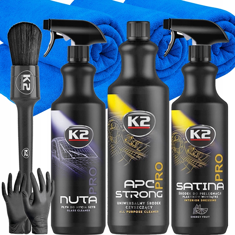 K2 ZESTAW DO CZYSZCZENIA WNĘTRZA AUTA KOKPITU MYCIA SZYB PĘDZELEK ŚCIERKI