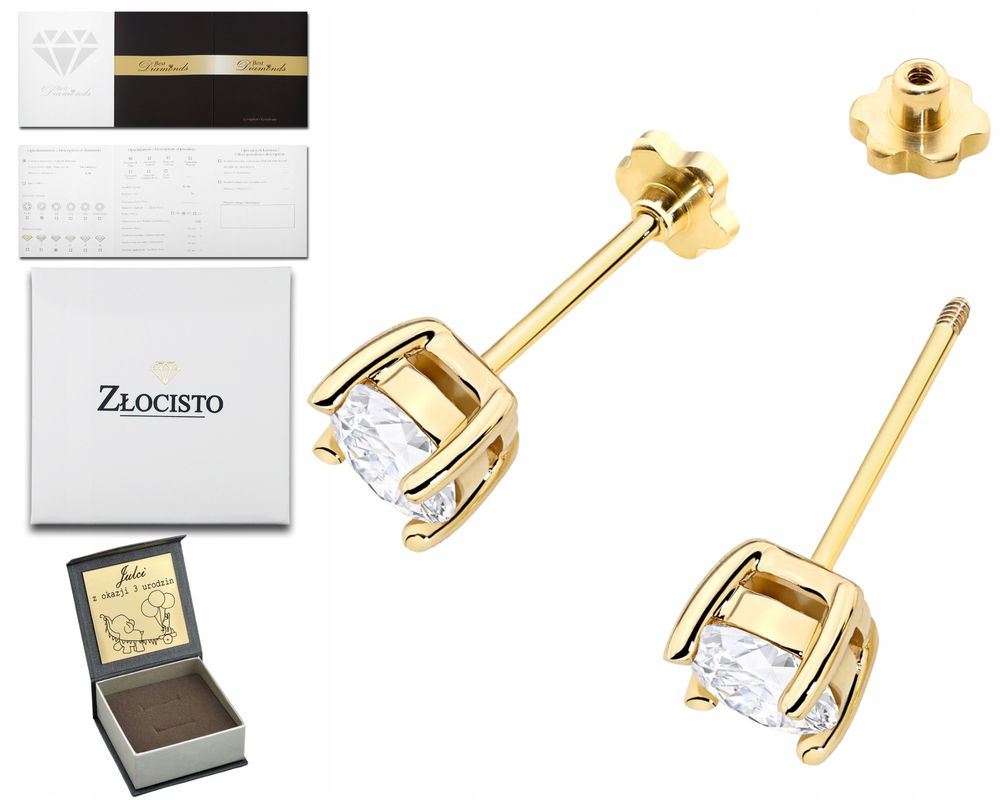 Zlaté Náušnice Laboratorní Diamanty 1,40 Ct Šroubovací Tyčinka 585