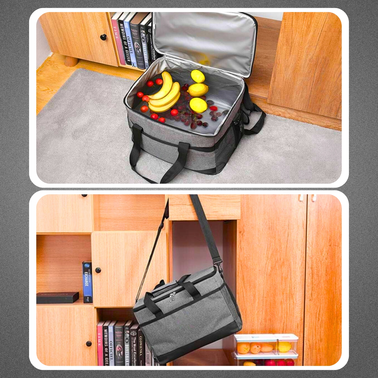 TORBA TERMICZNA TERMOIZOACYJNA TURYSTYCZNA PODRÓŻNA +2 WKŁADY CHŁODZĄCE 18L Głębokość produktu 23 cm