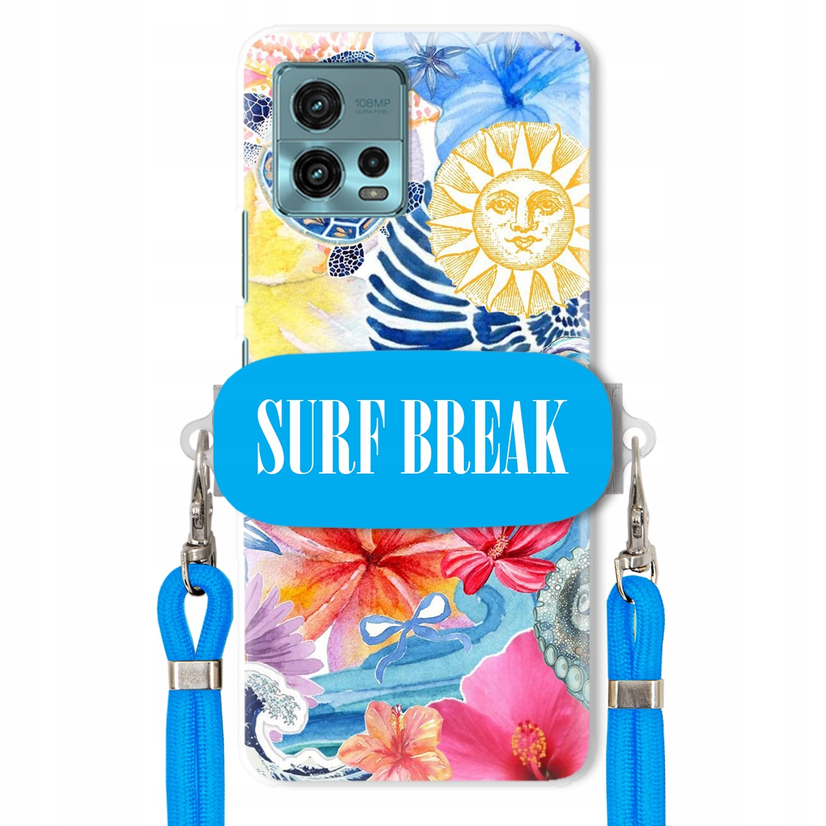 Pouzdro pro Motorola G72 Modré Crossbody vodítko Držák Surf Break Lata