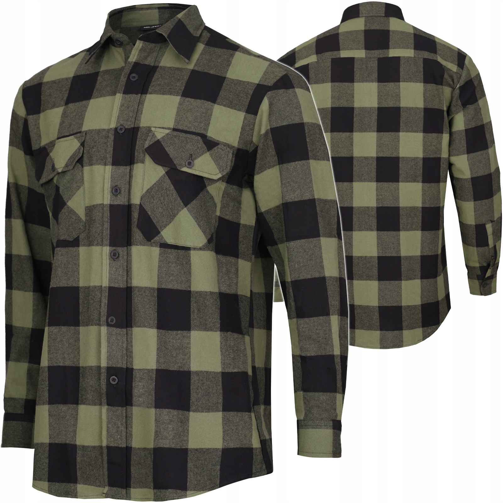 Koszula Flanelowa Męska W Kratę Mil-tec Z Długim Rękawem Czarna Olive L