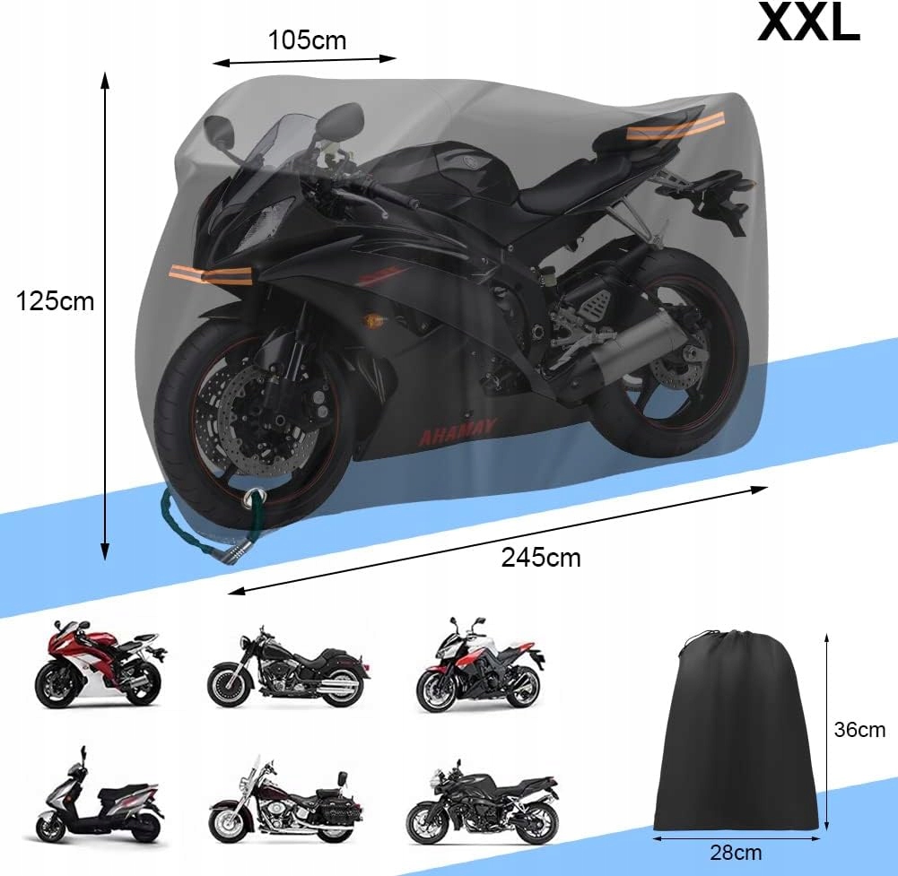 WODOODPORNY POKROWIEC NA MOTOCYKL SKUTER MOTOR ROWER Z PASKAMI ODBLASKOWYMI Producent inny