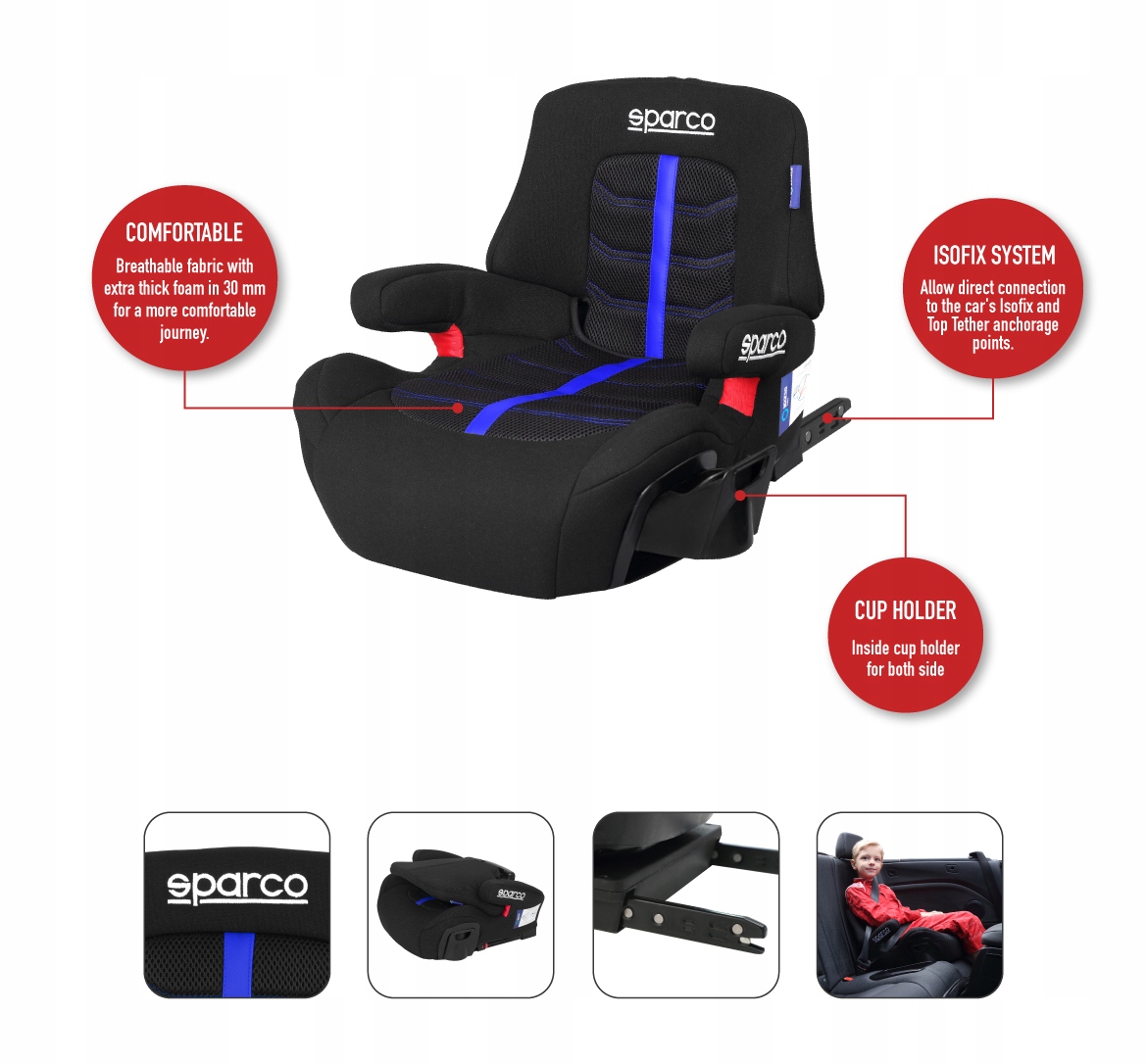 FOTELIK PODSTAWKA BOOSTER SPARCO SK900 isofix blue Klasyfikacja ADAC brak