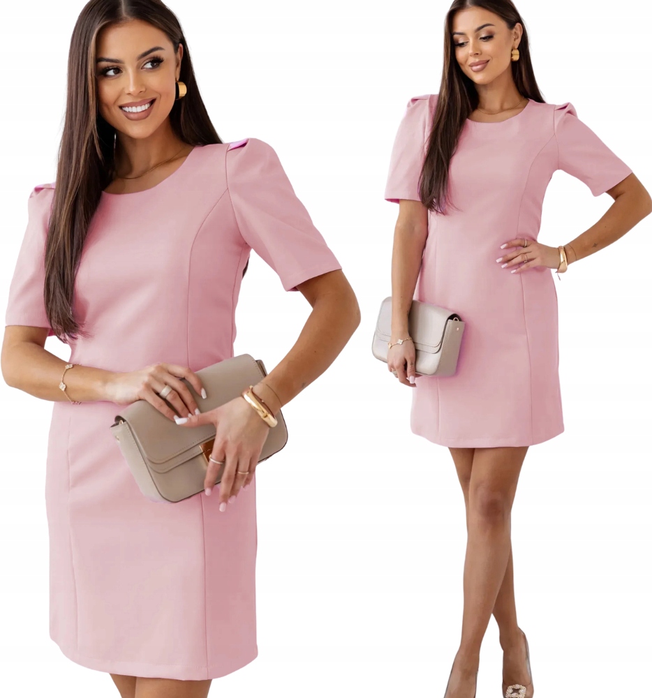 Sukienka Damska trapezowa Modna Premium Wesele/komunia pudrowy roż L