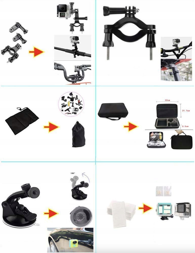 Zestaw Akcesoriów do Kamer GoPro Hero 12 11 10 9 8 7 6 BLACK 216el. Marka GearPro