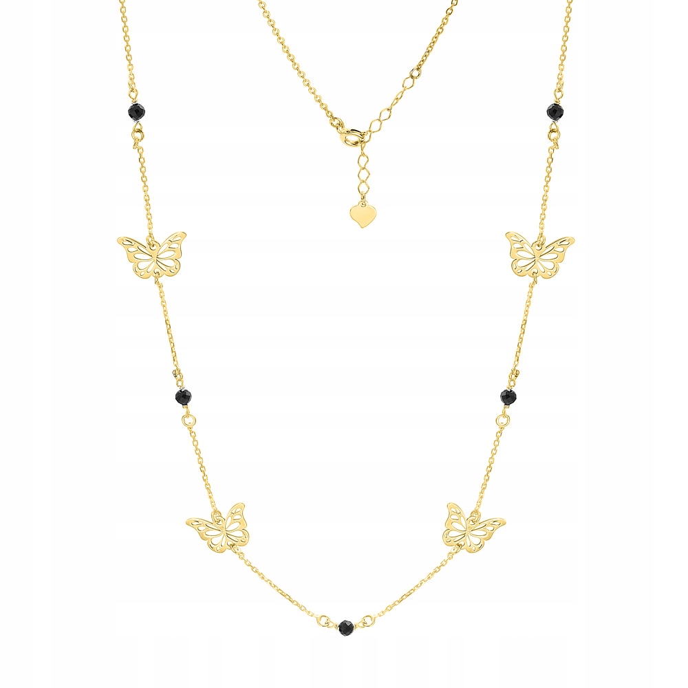 Stříbrný pozlacený náhrdelník Ag 925 motýli s černými krystaly NS6978GB