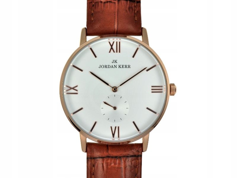 Pánské hodinky s bílým ciferníkem, klasický elegantní vzor na hnědém řemínku