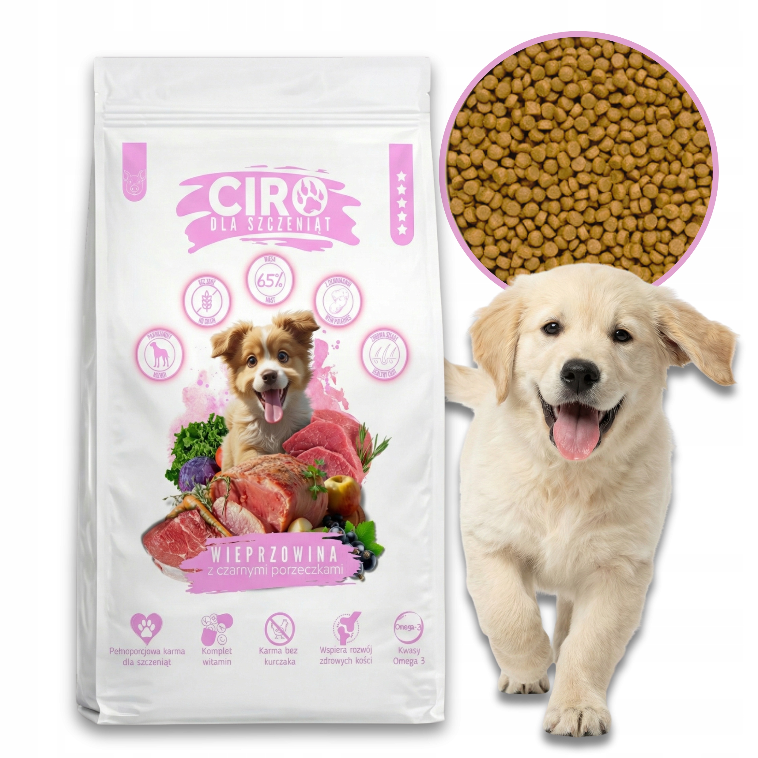 Levně Krmivo Suché Pro Psa Vepřové Maso A Černý Rybíz Štěňata Ciro 5 Kg