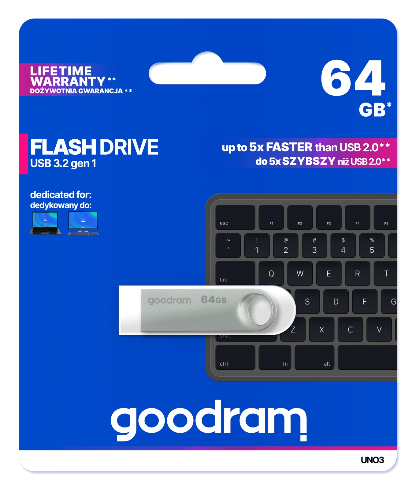 Pendrive Goodram Usb 3.0 64GB UNO3 60MB/s memória 3.2 gen 1